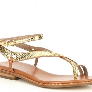 Donald Pliner LEXY GOLD LEATHER ANKLE WRAP SANDALS